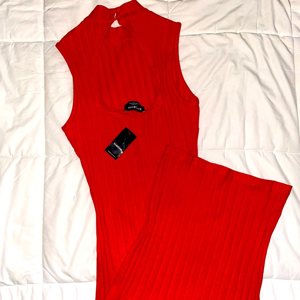 BEBE TERRI MOCK NECK RIB MIDI DRESS🧡